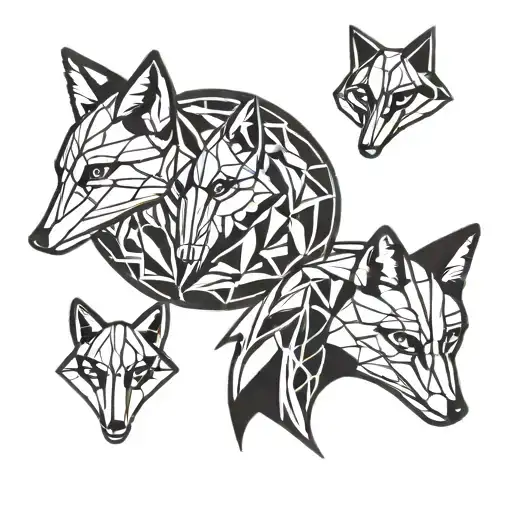 Four Very Simple Line Drawn Geometric Fox Heads In A Circular Design For Forearm