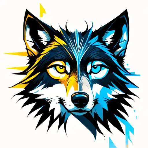 Wolf Head Left Eye Yellow In Dark Right Eye Blue In Light
