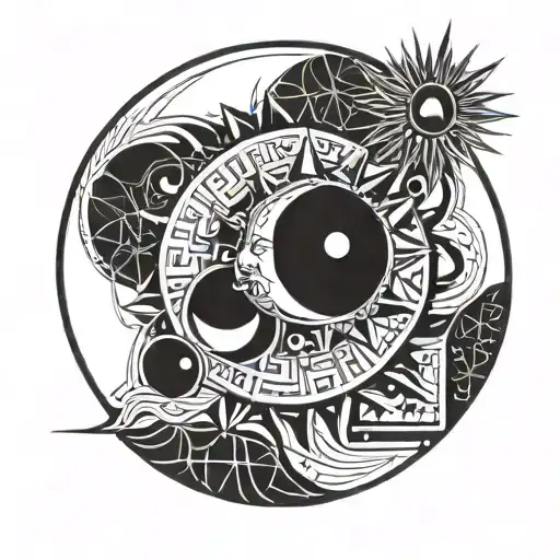 Moon And Sun In Red And Black Colors