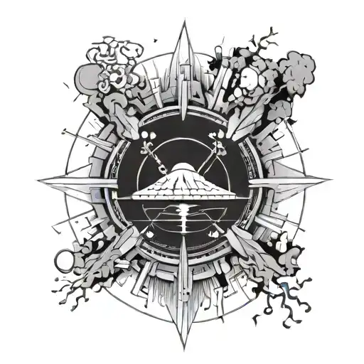 A Nuclear Explosion Mushroom Cloud Contained Within A Perfect Black Circle