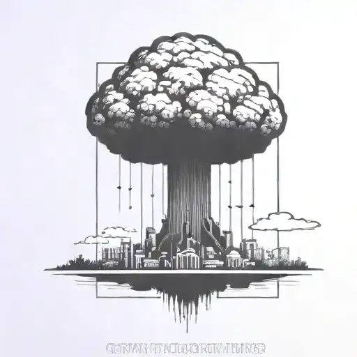 A Nuclear Explosion Mushroom Cloud Contained Within A Perfect Black Square