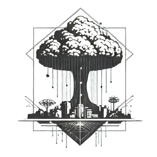 A Nuclear Explosion Mushroom Cloud Contained Within A Perfect Black Square