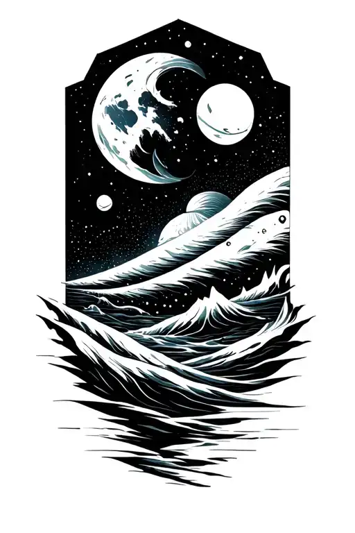 Space And Ocean Scene Hexagon Negative Space