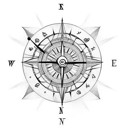 Half A Clock And Half A Compass Pierced By An Arrow