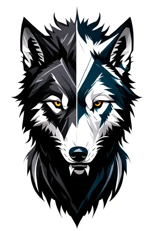 Black Wolf Fighting White Wolf Head