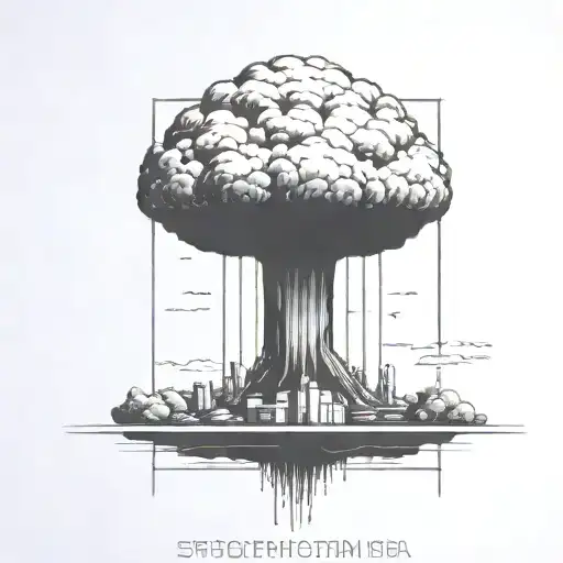 A Nuclear Explosion Mushroom Cloud Contained Within A Perfect Black Rectangle