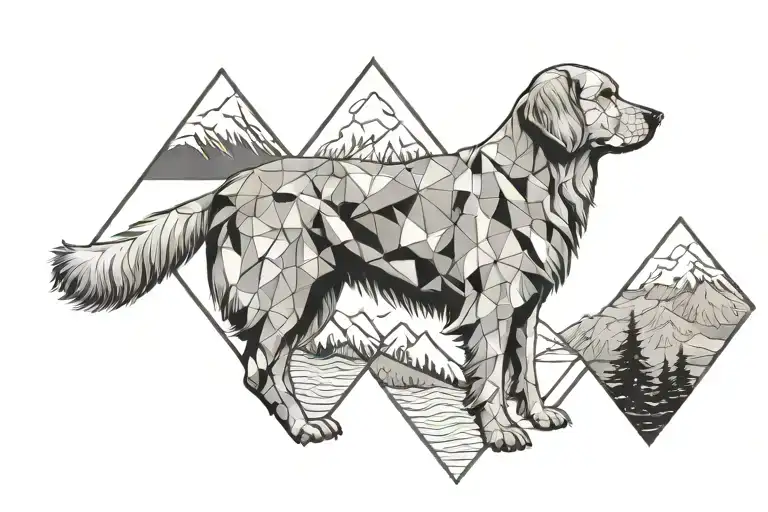 Golden Retriever With Mountain Background Black And White