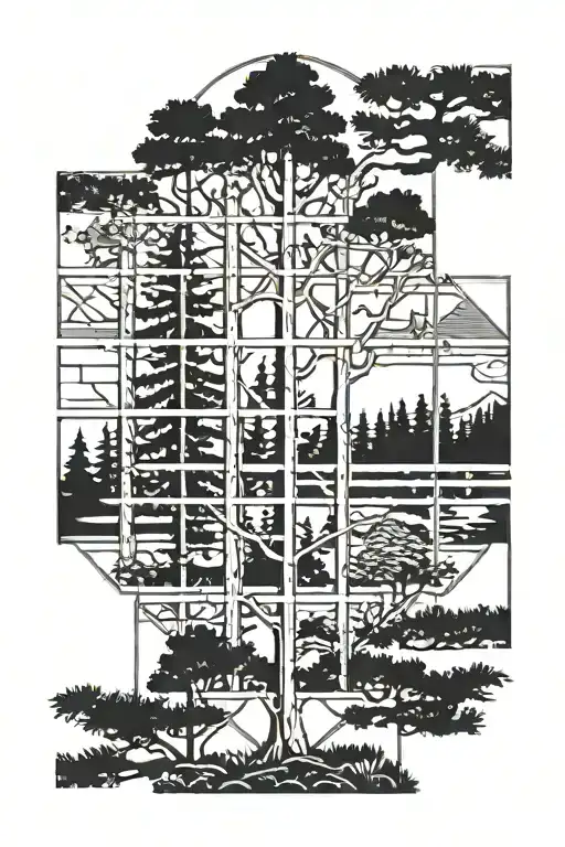 A Spring Line Window That Contains 3 Pine Trees