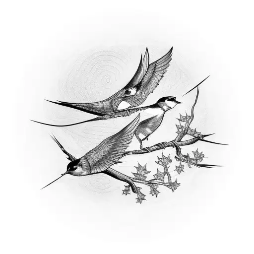 Swallows Surrounding An Oak Tree