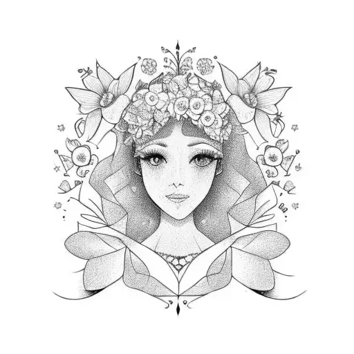 Elegant Virgo Maiden Holding A Bouquet Of Dog Paw Flowers