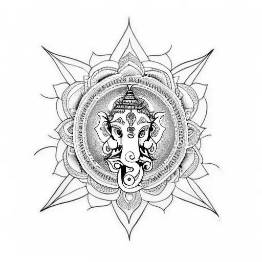 Hindu Tattoo With Ganesh And Lotus Flower