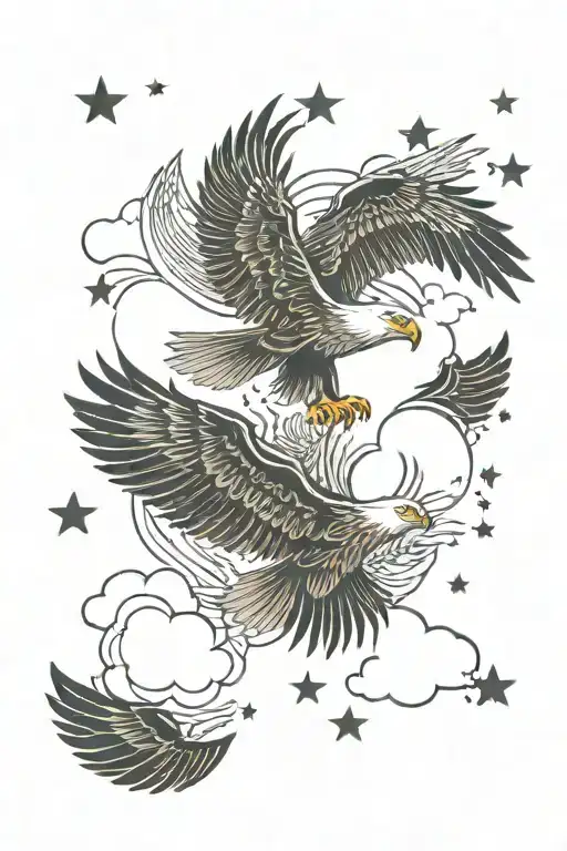 Clouds Background With Stars And A Eagle Soaring