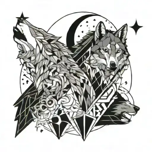 Wolf And Moon And Star