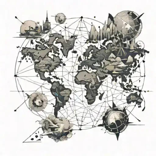 A Map Of The World With Intricate Line Work Showcasing Different Travel Routes And Destinations