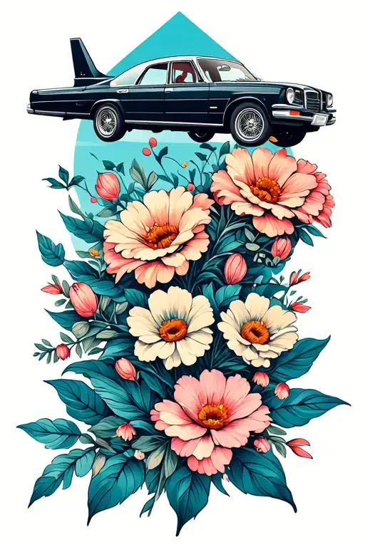 505 With Flowers Around And Small Car And Plane