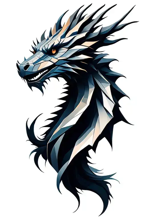 Half Geometric Half Realism Dragon Head