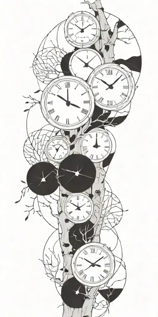 Birch Tree Branches With Three Clocks Integrated Into It For An Arm Sleeve