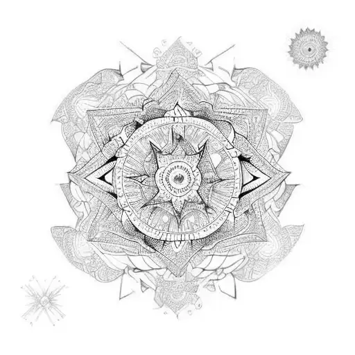 An Intricate Mandala Design Incorporating Both Sagittarius And Cancer Zodiac Symbols