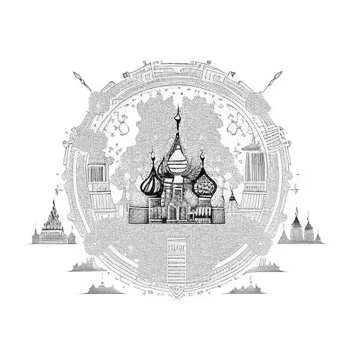Line Art Style Tattoo Design Depicting A The Skyline Of Moscow --V 5