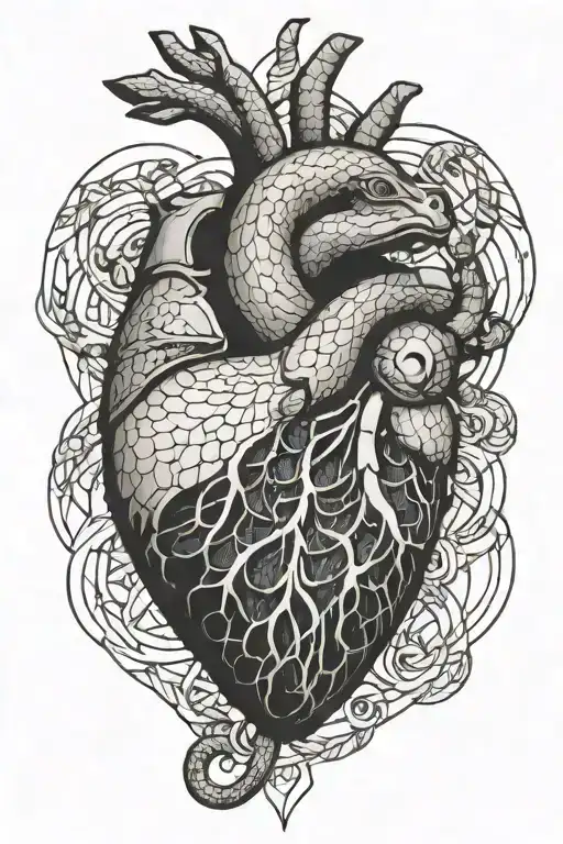 An Anatomical Heart With Snake Intertwined Around It