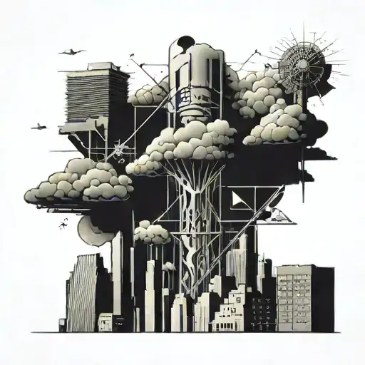 A Mushroom Cloud From A Nuclear Explosion Destroying A Major City Within An Abstract Frame