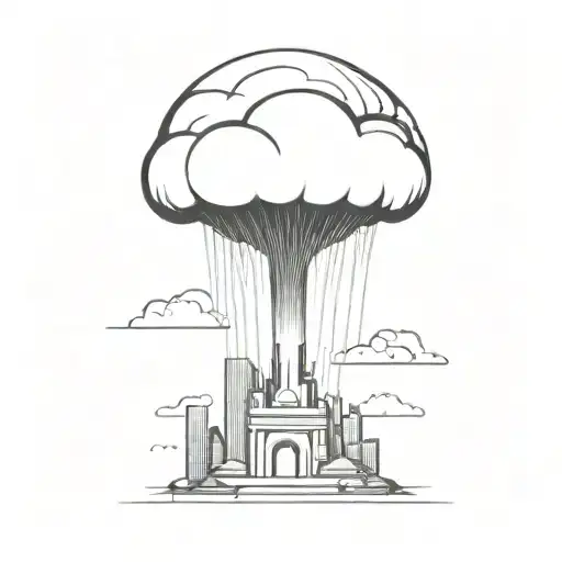 An Abstract Nuclear Explosion Mushroom Cloud Destorying A Major City In An Abstract Black Line Frame