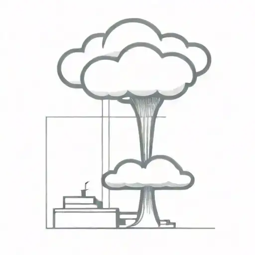 An Abstract Nuclear Explosion Mushroom Cloud Destorying A Major City In An Abstract Black Line Frame