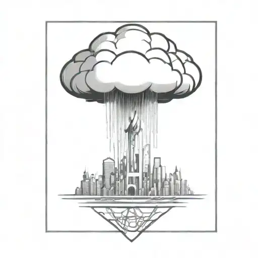 An Abstract Nuclear Explosion Mushroom Cloud Destroying A Major City In An Abstract Black Line Frame
