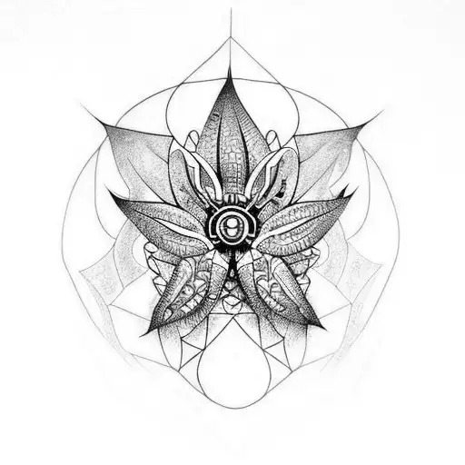 Neck Tatto With Spiderlilly And Cyberpunk Elements Around It