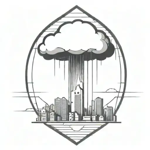 An Abstract Nuclear Explosion Mushroom Cloud Destroying A City In An Abstract Black Line Frame