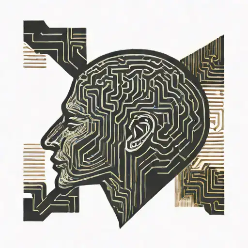 A Human Head Resting On A Pillow With The Brain Depicted As An Abstract Geometric Maze