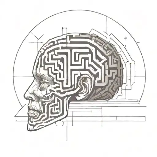 A Human Head Resting On A Pillow With The Brain Depicted As An Abstract Geometric Maze
