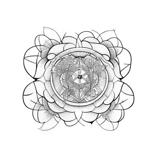 Vertical Mind Versus Heart Line Drawing Including Flowers And Geometric Shapes