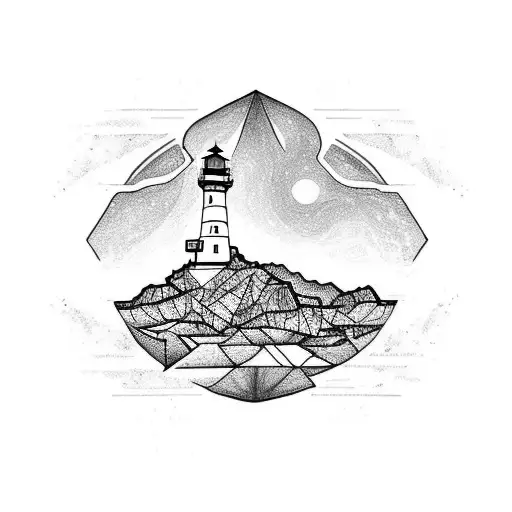 Mountain Above Ocean Below With Light House