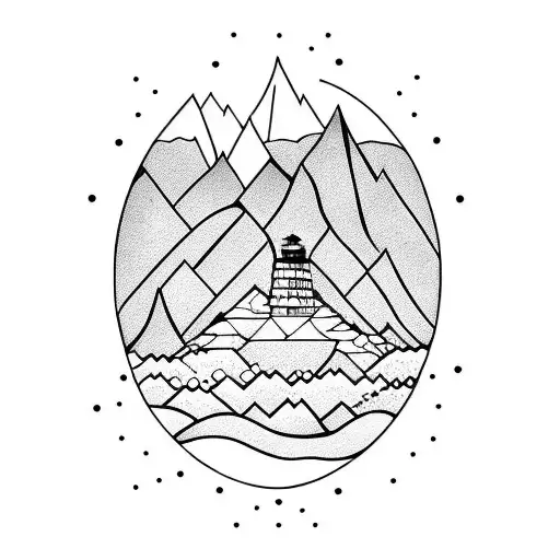 Mountain Above Ocean Below With Light House