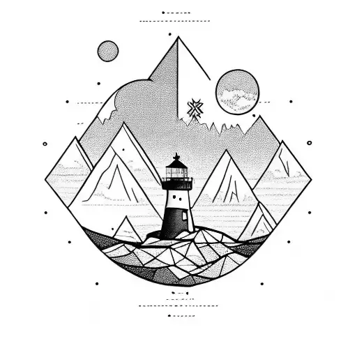 Mountain Above Ocean Below With Light House