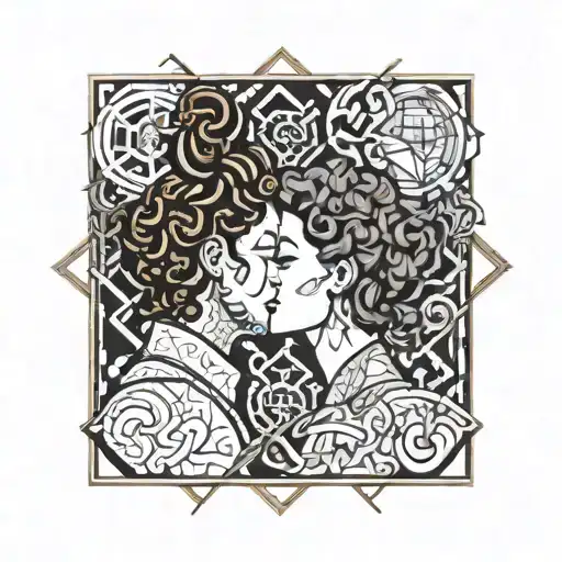 Diablo With Bun And Curly Hair And Gentlegirl Kissing Each Other Side