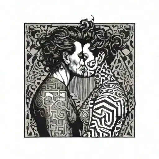 Devil Man With Bun And Curly Hair And Gentlegirl Kissing Each Other Side