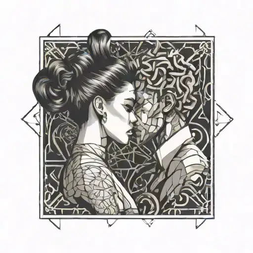 Devil Man With Bun And Curly Hair And Gentlegirl With Straight Hair Kissing Each Other Side