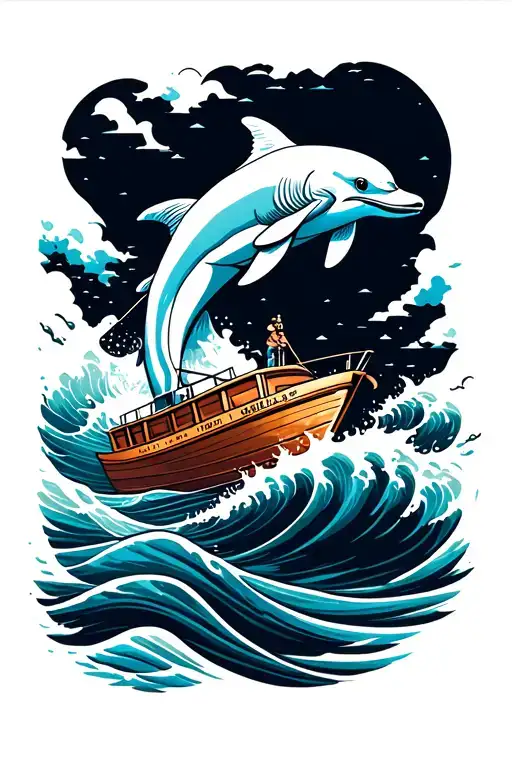 Boat Riding Waves Dolphin Leaping Happy Zen