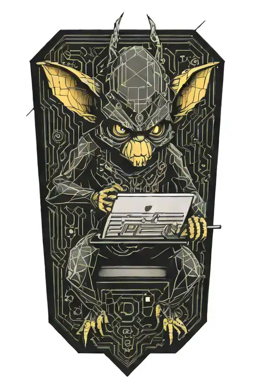 Gremlin Hacker Using A Laptop Circuit Board