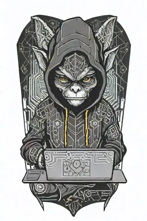Gremlin Hacker Wearing A Hoodie Using A Laptop Circuit Board
