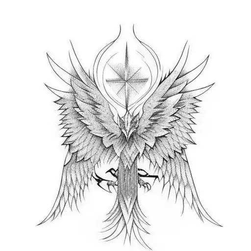 A Minimalist Tattoo Of A Gothic Phoenix Rising From Ashes