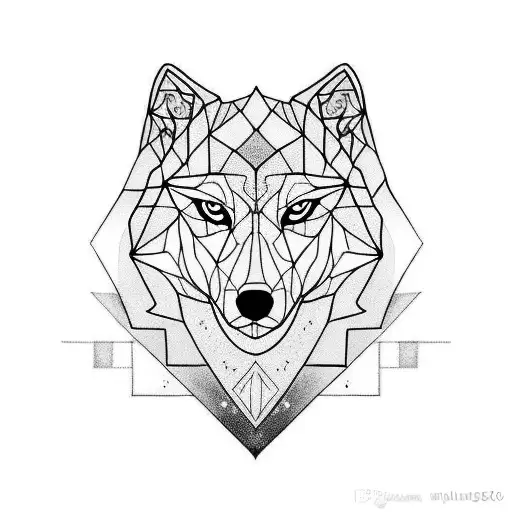 Geometric Wolf With 3 Roses
