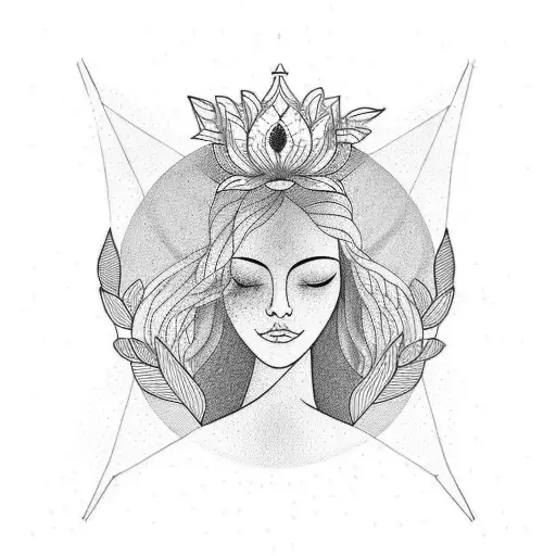 A Minimalist Tattoo Design Shaped As A Lady Figure In Lotus Pose And Hair As Tree Branches