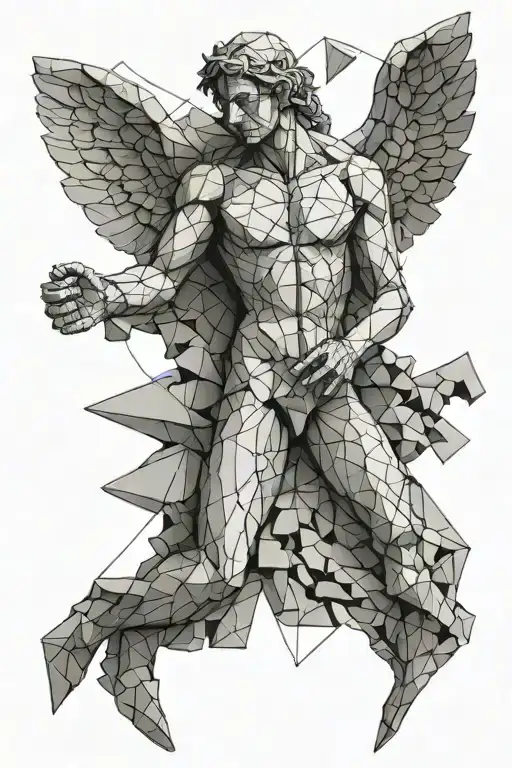Stone Angel Man With Cracks Chizeling Out His Body With A Puzzle Piece