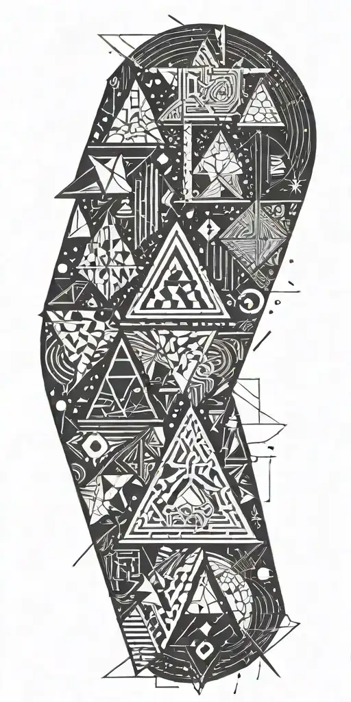 Create A Geometric Design With Large Triangles Connected With Elements Of 1990S Video Games