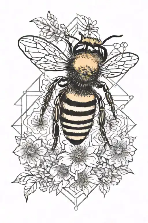 Bee And Flowers And Honey Comb