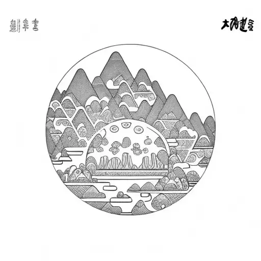 Vietnamese Landscape Inside An Oval With Florals