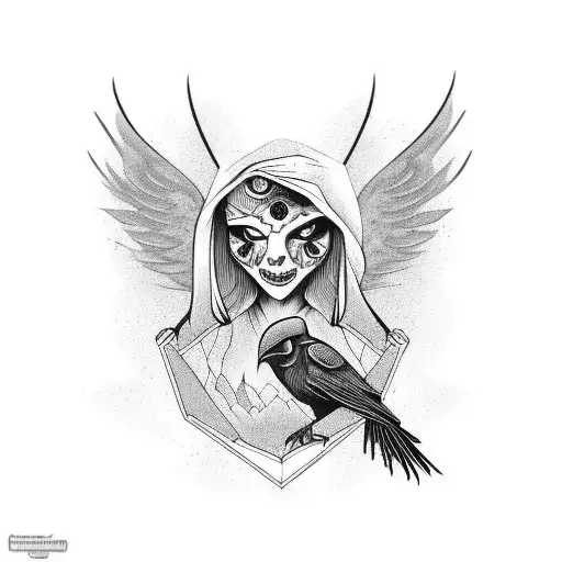 Feminine Grim Reaper With Crow